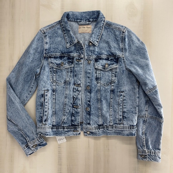 nwt FREE PEOPLE rumors denim boho jean jacket coat soft cotton L - Picture 1 of 9